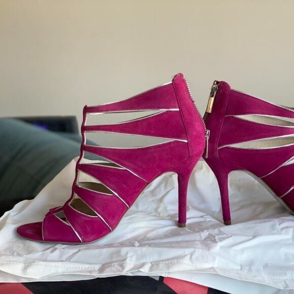 Michael Kors MK Strappy Heels open toe Pink Barbie Magenta silver - Picture 2 of 11